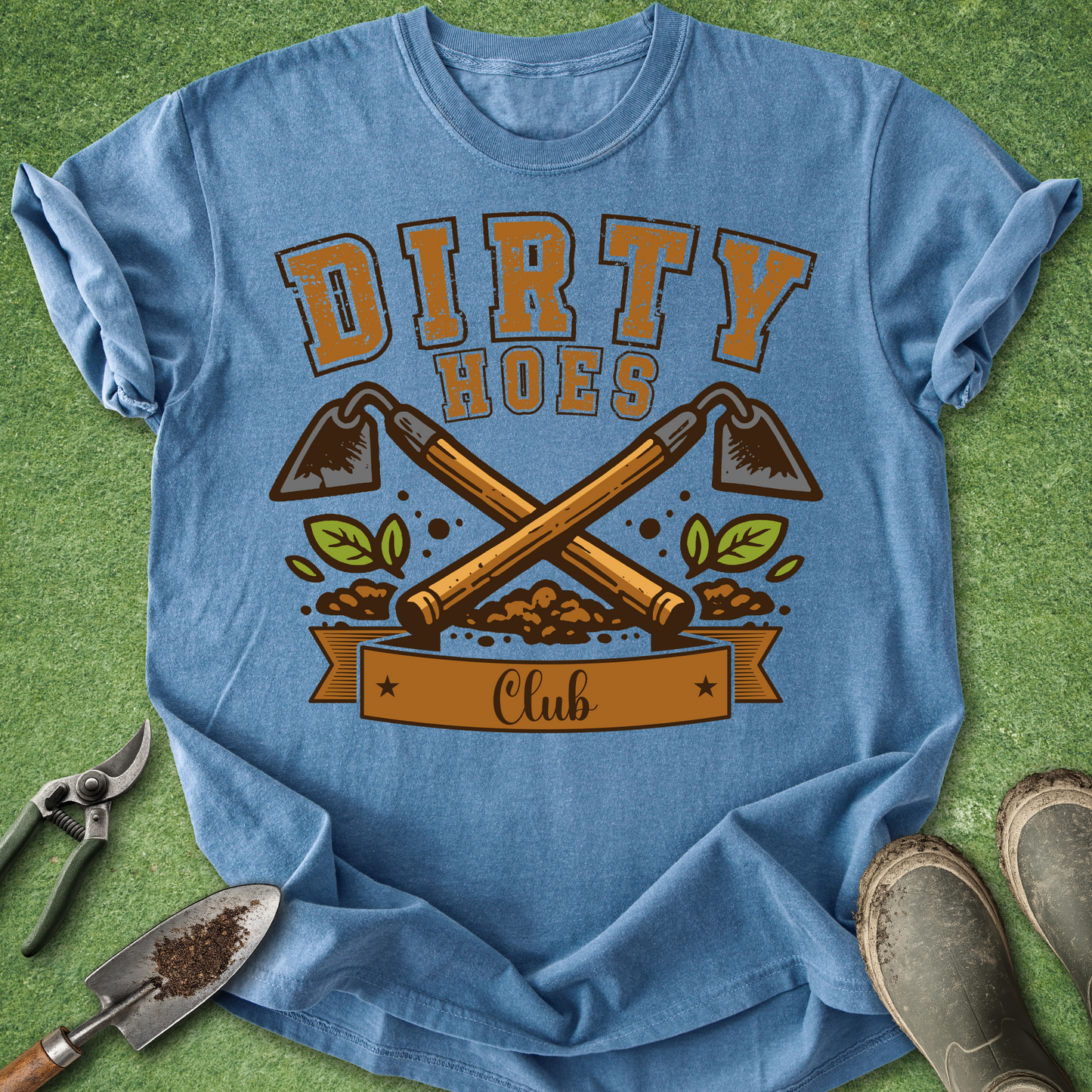 dirty hoes club gardening shirt funny gardener t-shirt with crossed garden hoes graphic