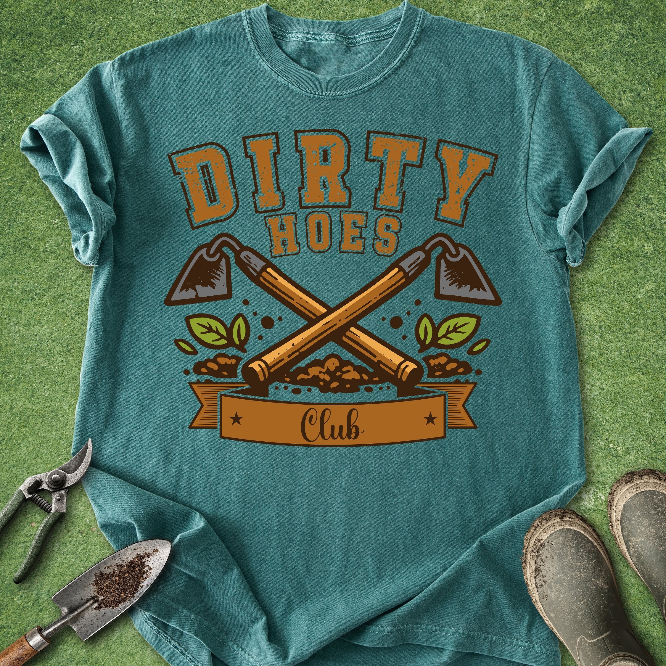 dirty hoes club gardening shirt funny gardener t-shirt with crossed garden hoes graphic