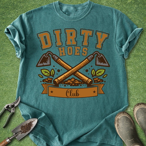 dirty hoes club gardening shirt funny gardener t-shirt with crossed garden hoes graphic