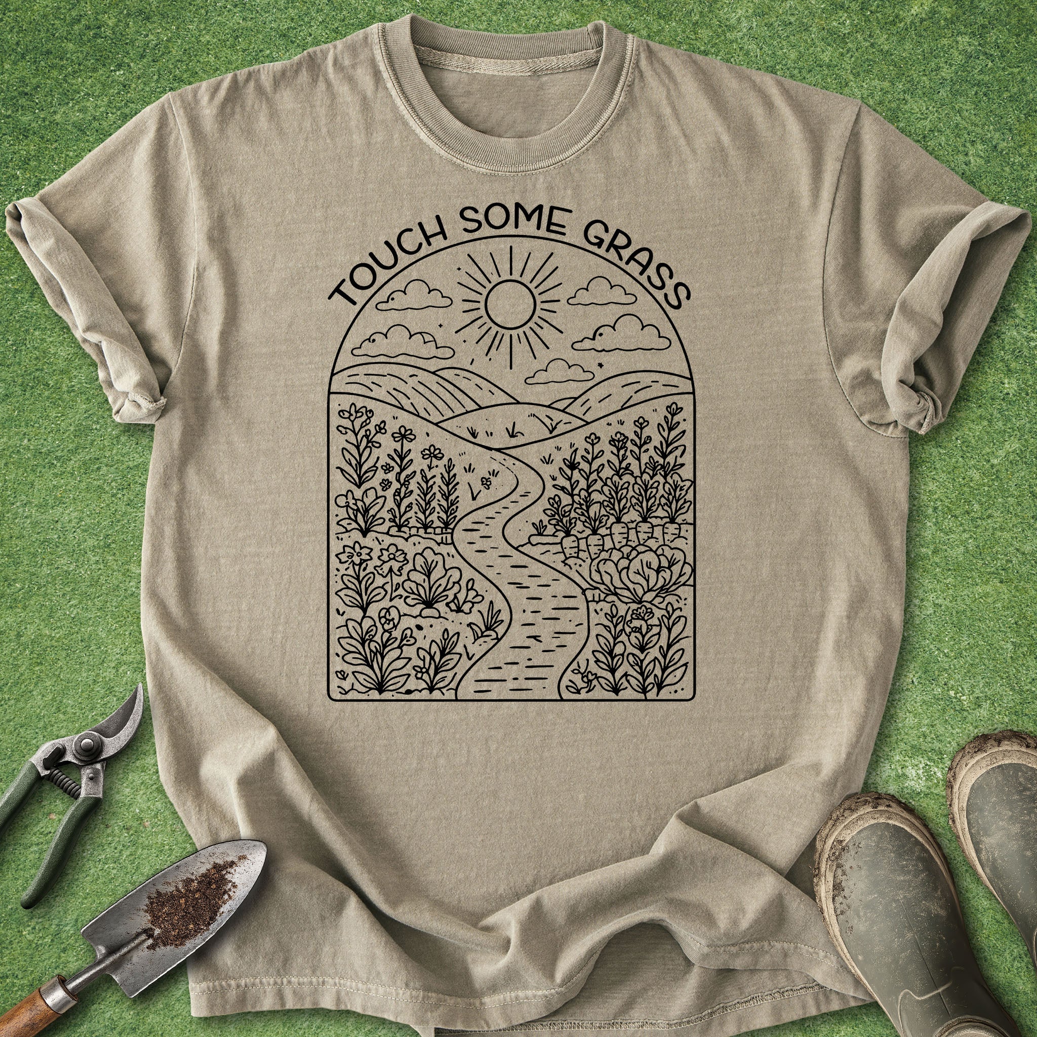 touch some grass shirt aesthetic gardening line art plant lover nature lover t shirt