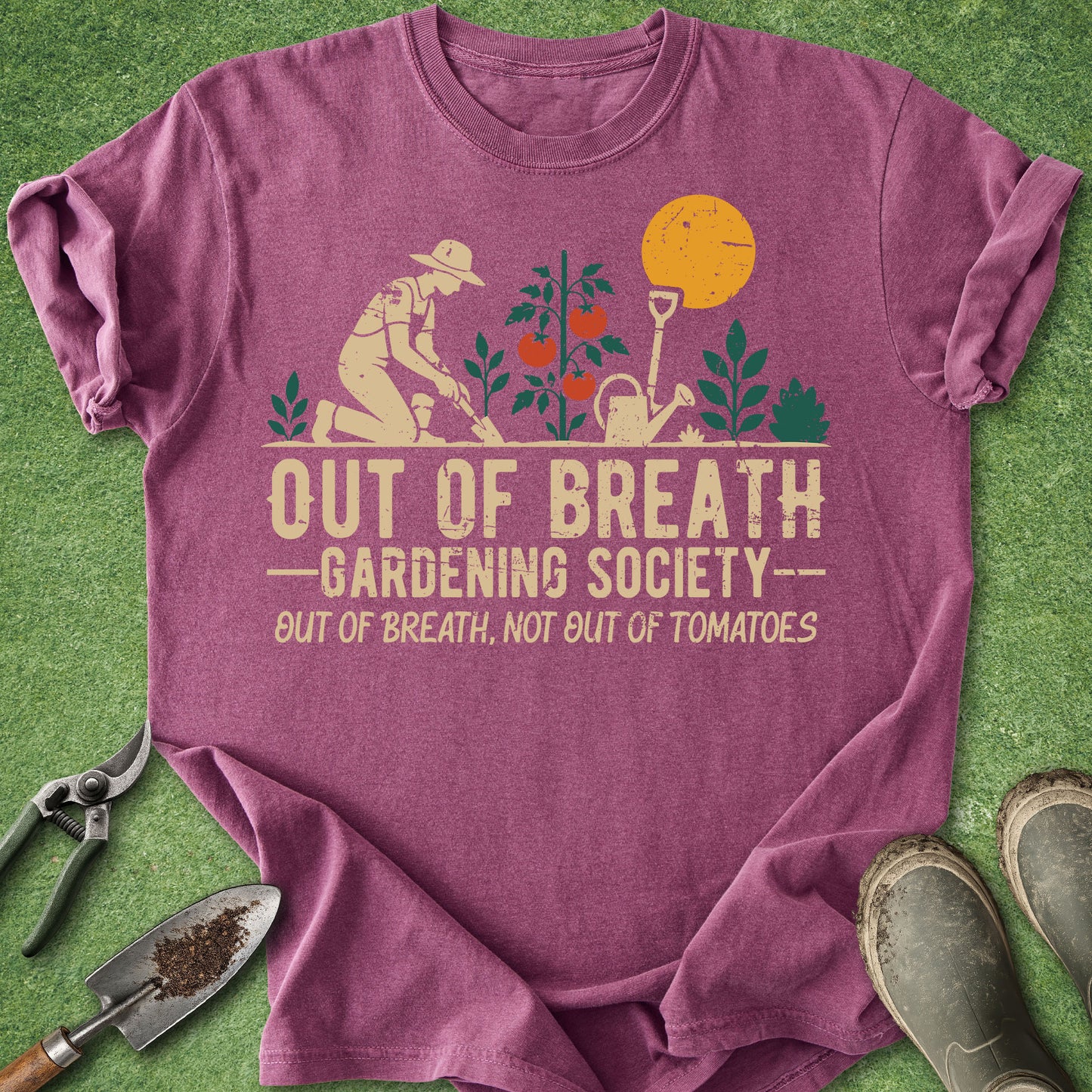 funny gardening shirt with tomatoes and gardener illustration