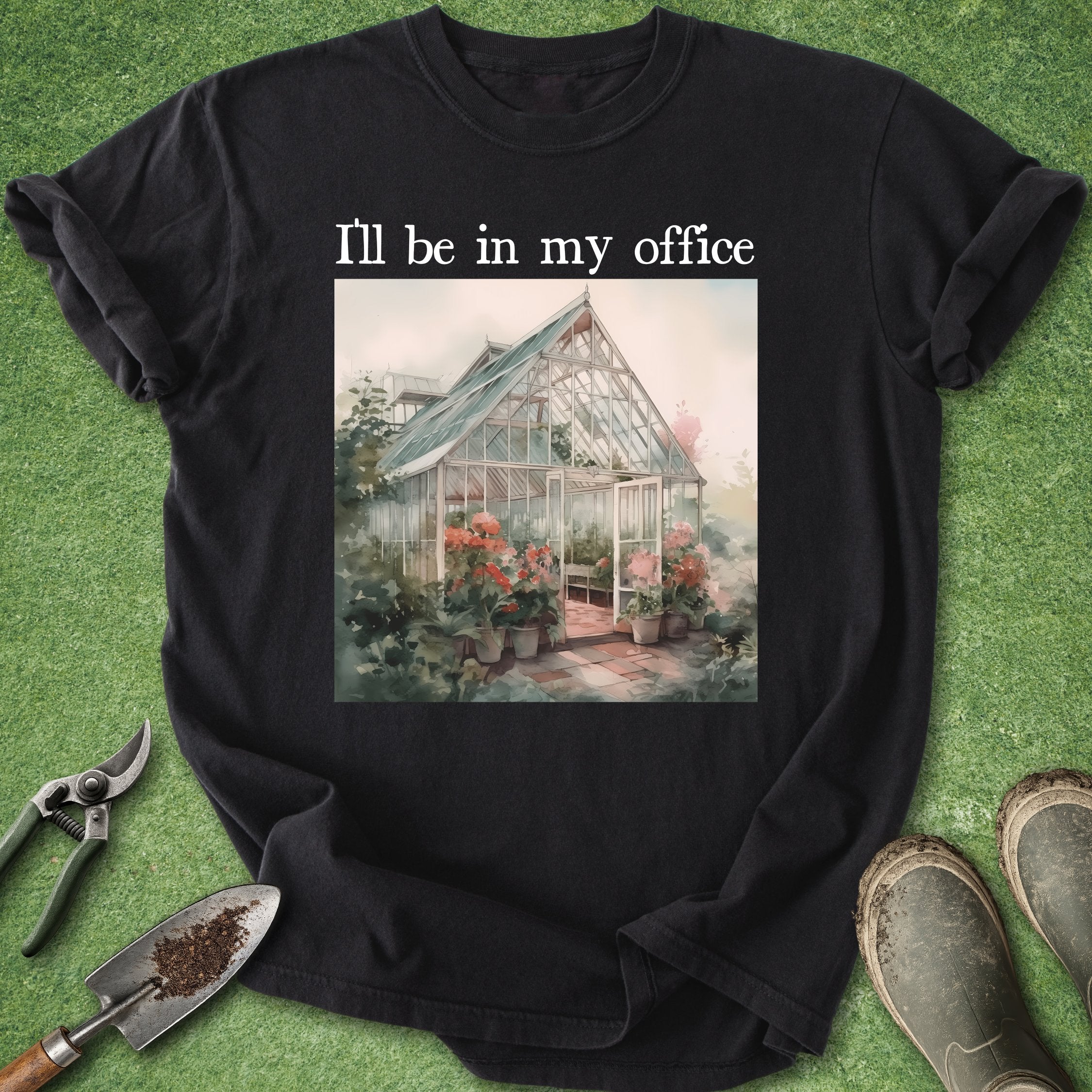 funny gardening shirt with greenhouse illustration ill be in my office plant lover t shirt botanical garden design