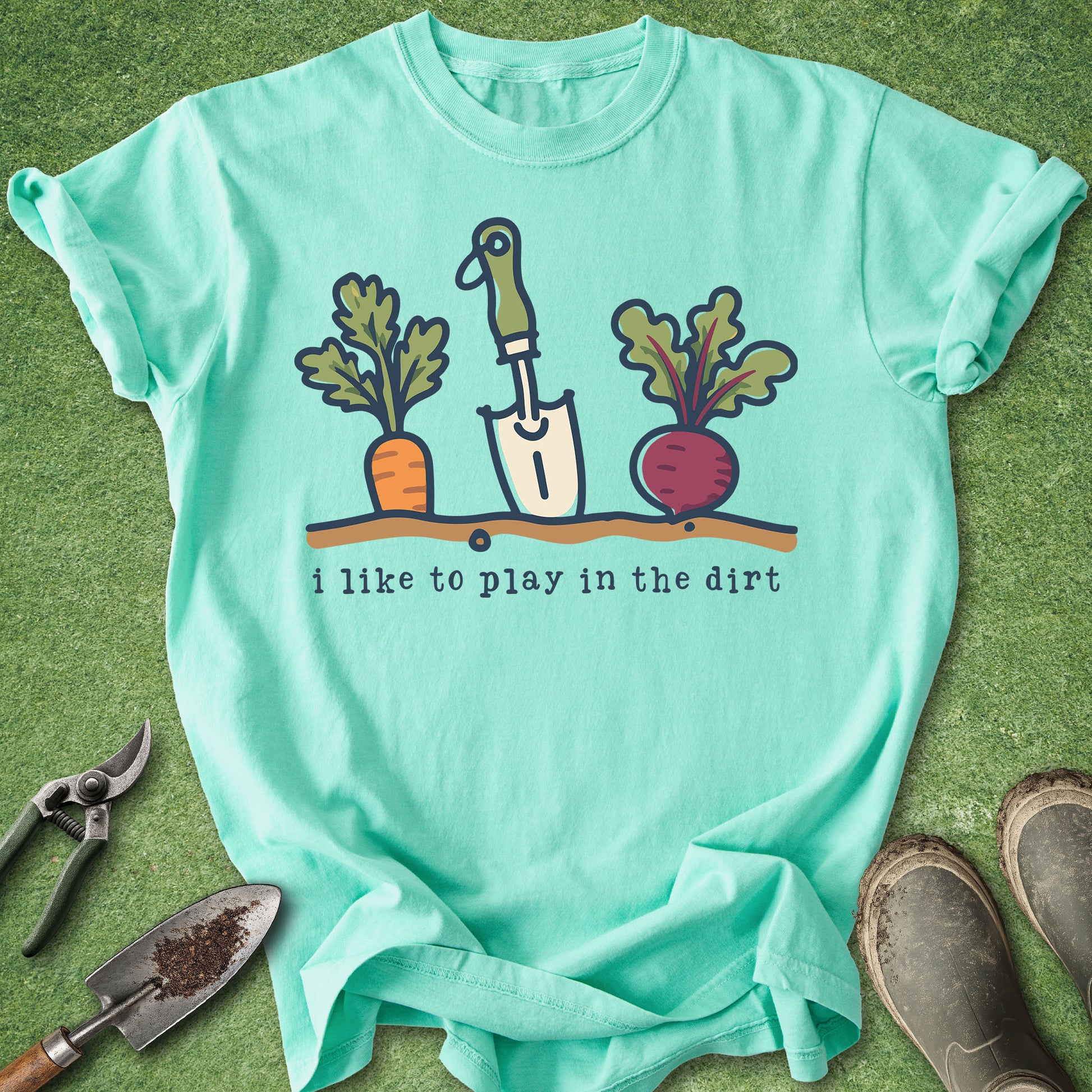 gardener t-shirt with shovel graphic