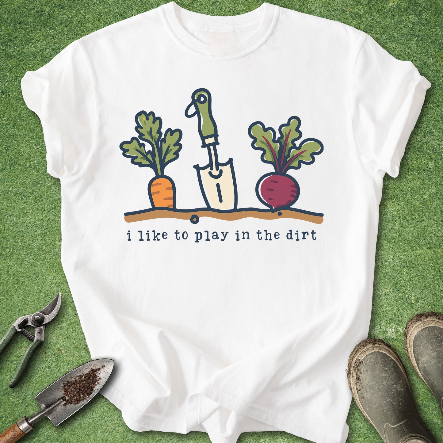 funny gardening shirt with carrot and beet design