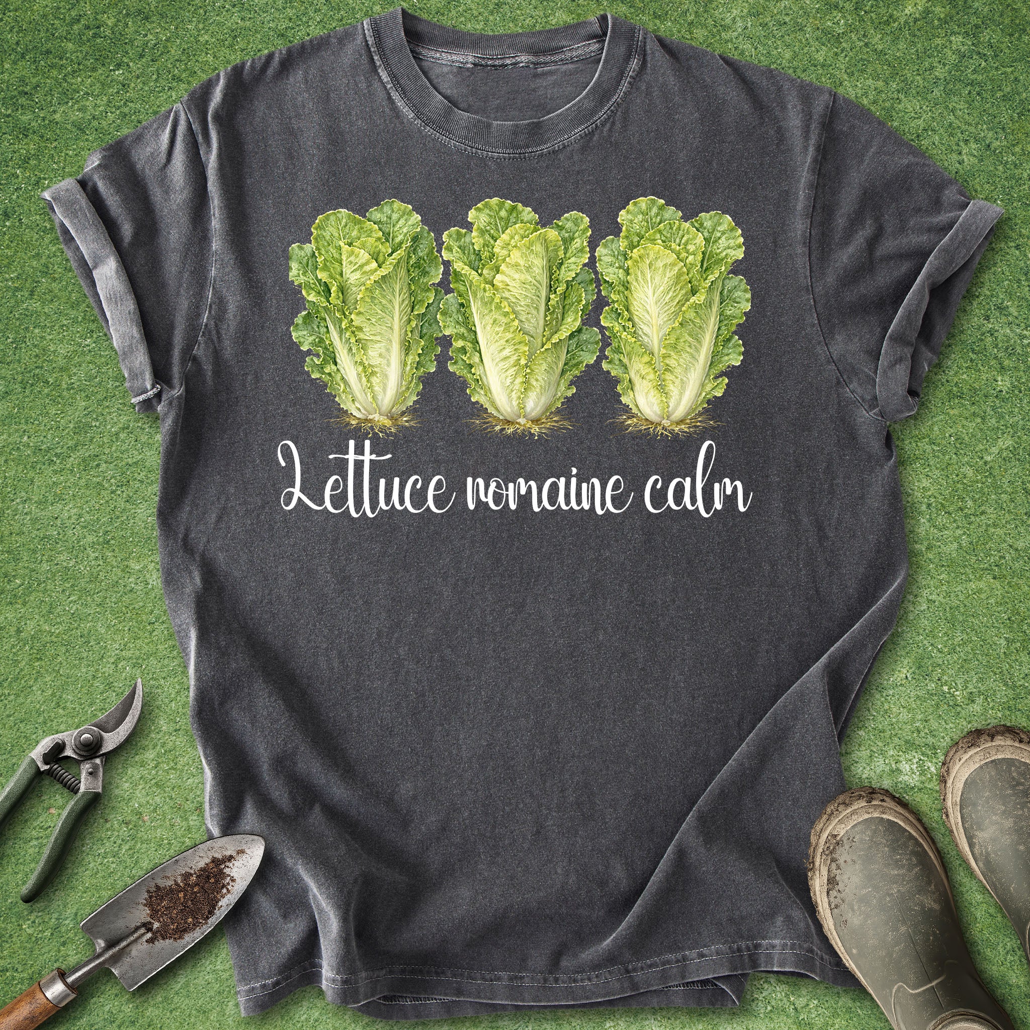 funny lettuce romaine calm shirt with romaine lettuce illustration gardening pun design