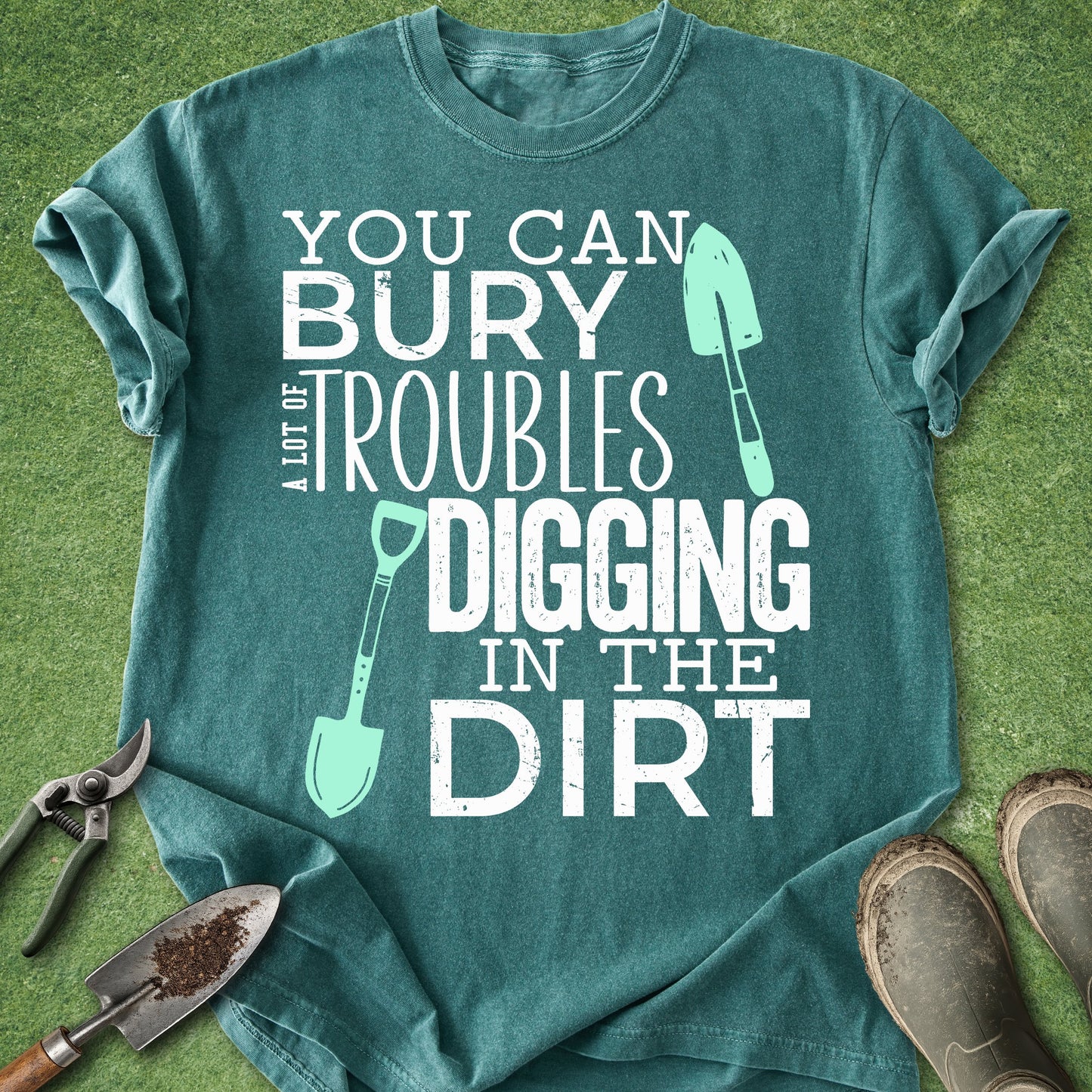 gardening therapy shirt bury troubles digging in dirt quote gardener gift plant lover t shirt