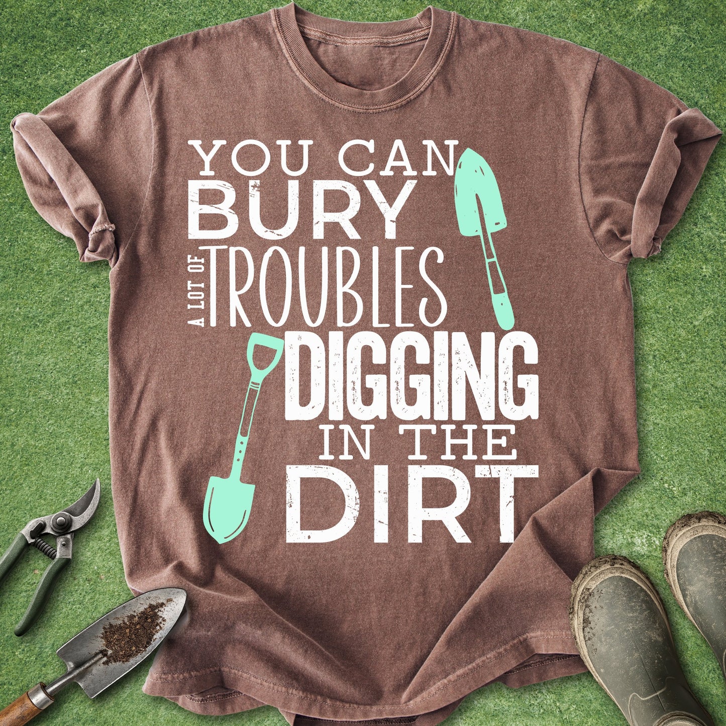 gardening therapy shirt bury troubles digging in dirt quote gardener gift plant lover t shirt