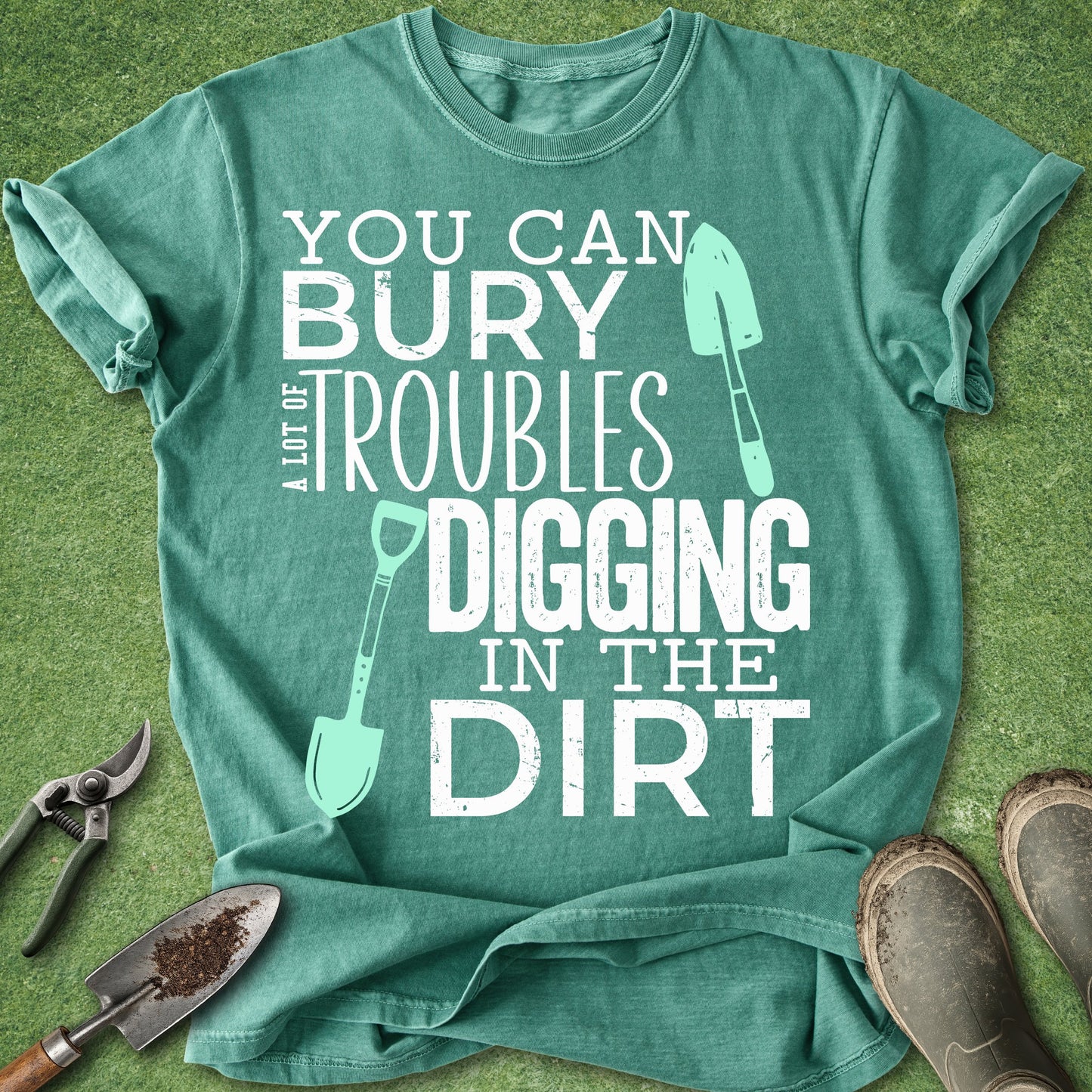 gardening therapy shirt bury troubles digging in dirt quote gardener gift plant lover t shirt