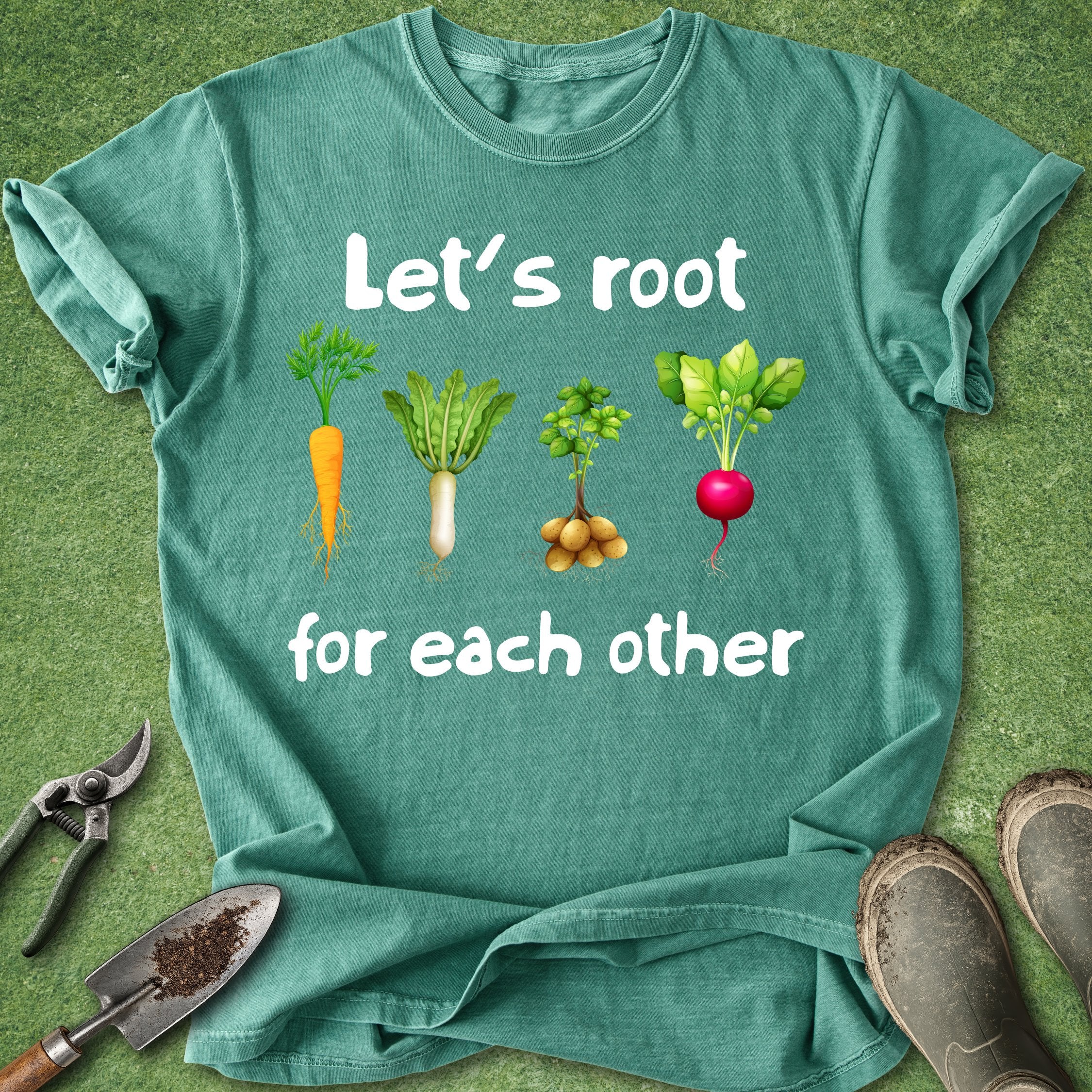 funny gardening shirt lets root for each other vegetable pun carrot plant lover t shirt garden humor gift