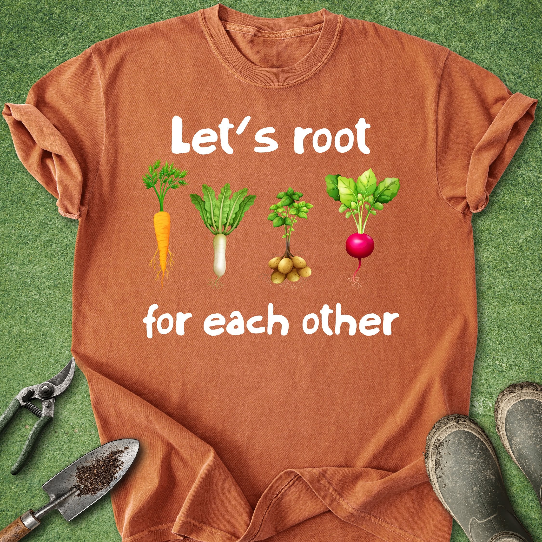 funny gardening shirt lets root for each other vegetable pun carrot plant lover t shirt garden humor gift