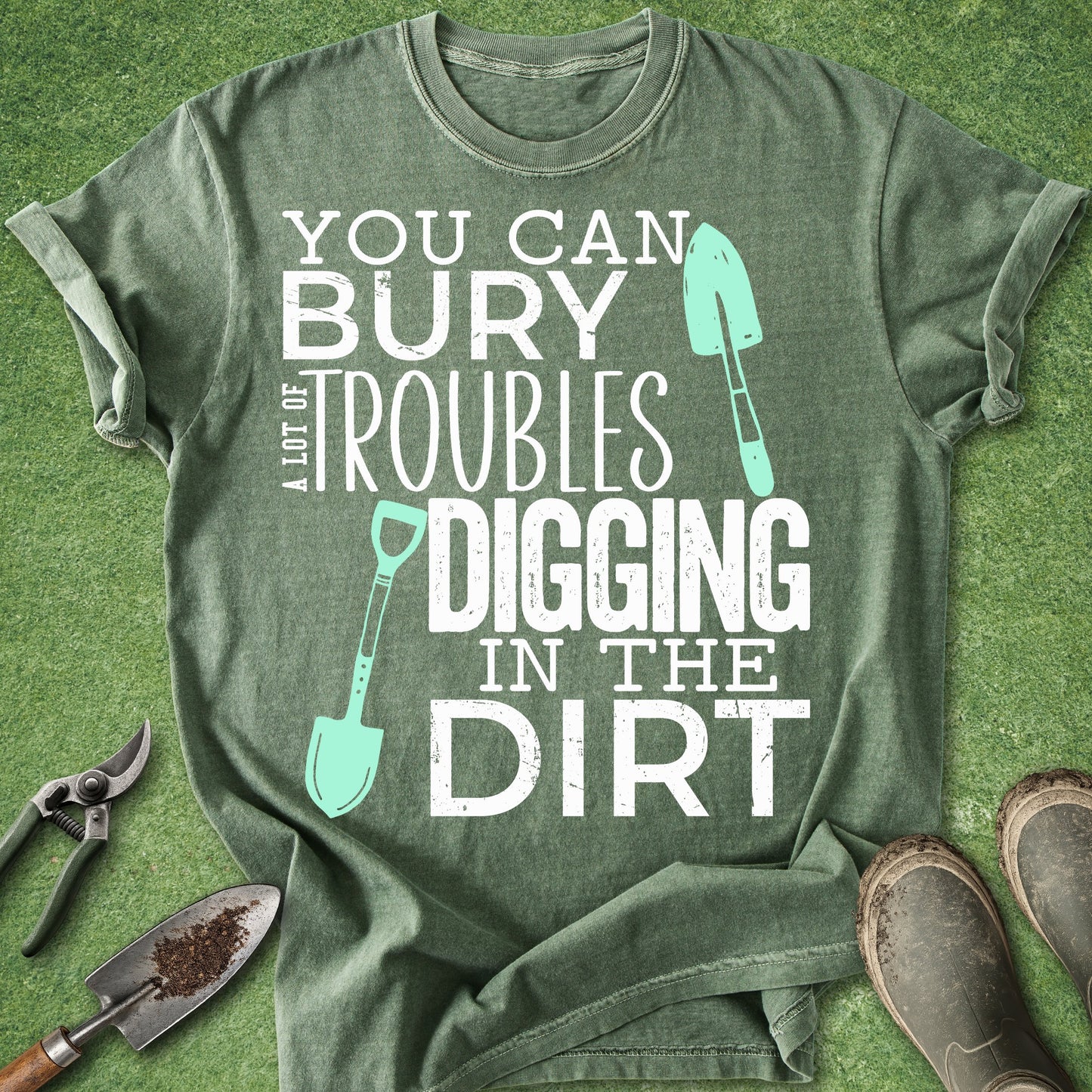 gardening therapy shirt bury troubles digging in dirt quote gardener gift plant lover t shirt