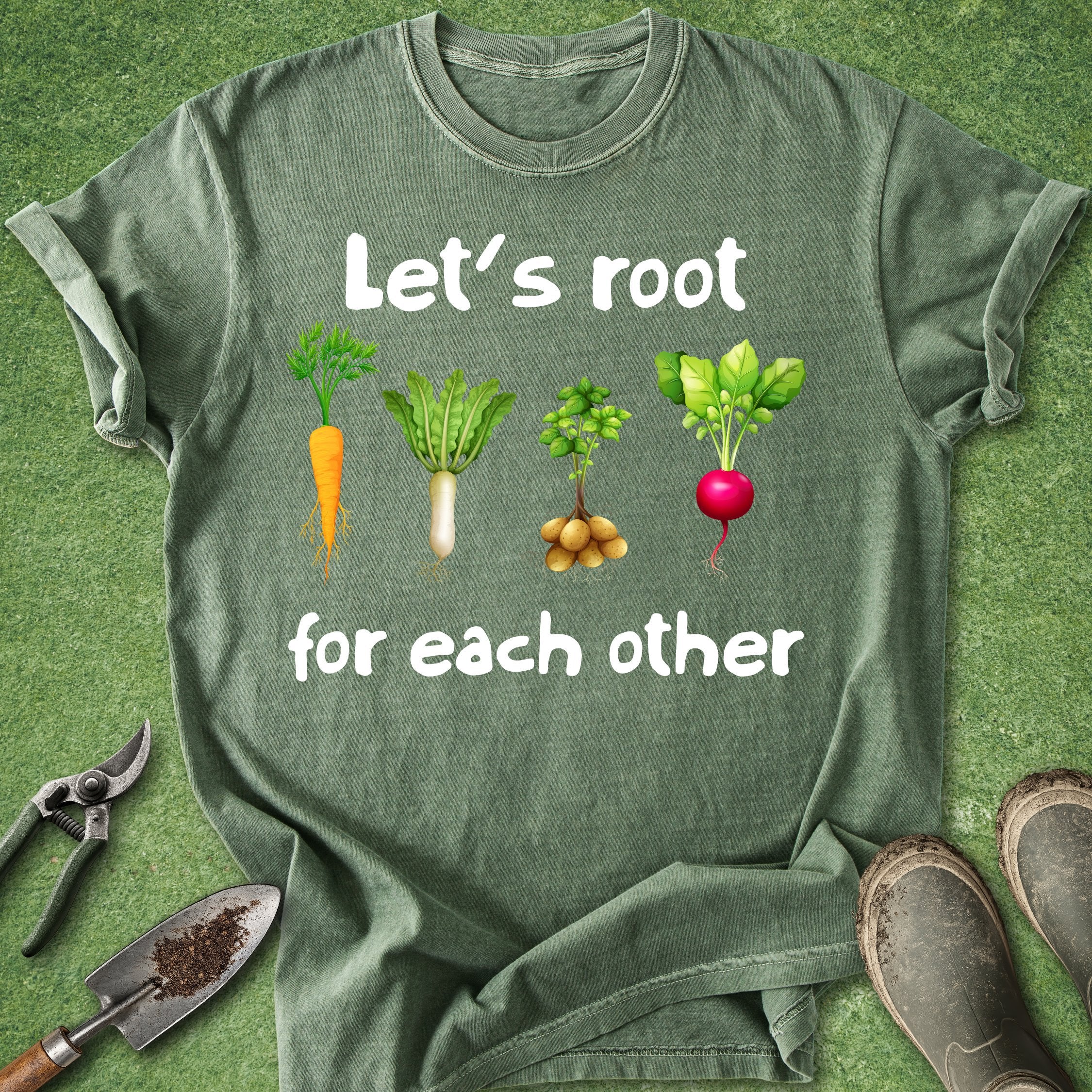 funny gardening shirt lets root for each other vegetable pun carrot plant lover t shirt garden humor gift