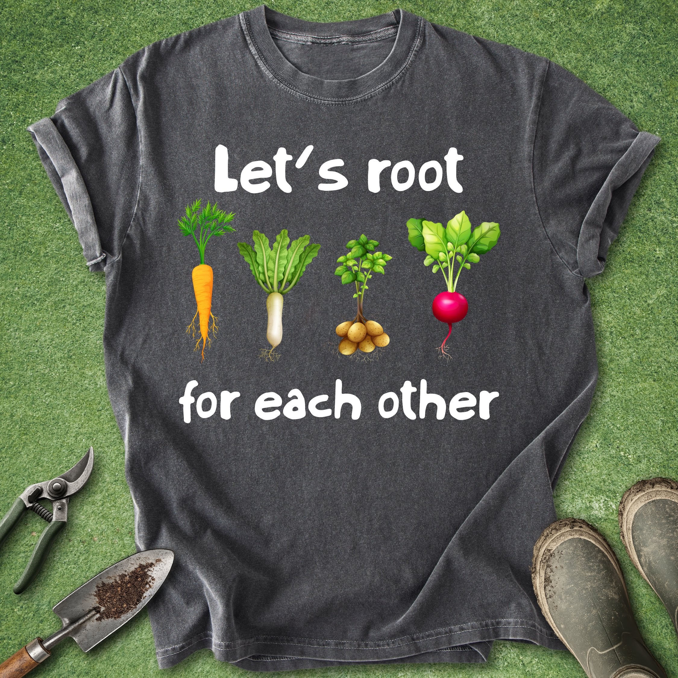 funny gardening shirt lets root for each other vegetable pun carrot plant lover t shirt garden humor gift