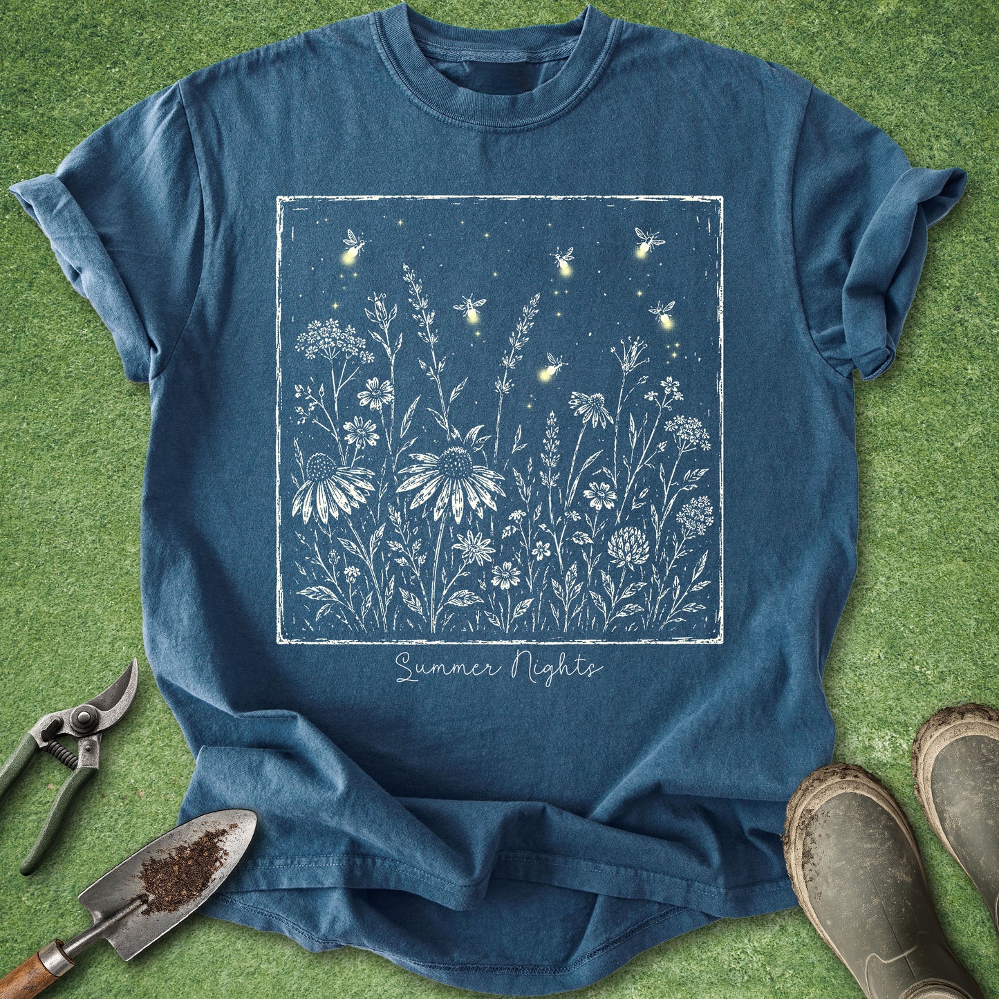 Celebrate nature with this vintage-inspired blue sunflower field shirt featuring detailed botanical artwork. A beautiful gift for gardeners, flower lovers, and cottagecore fans.
