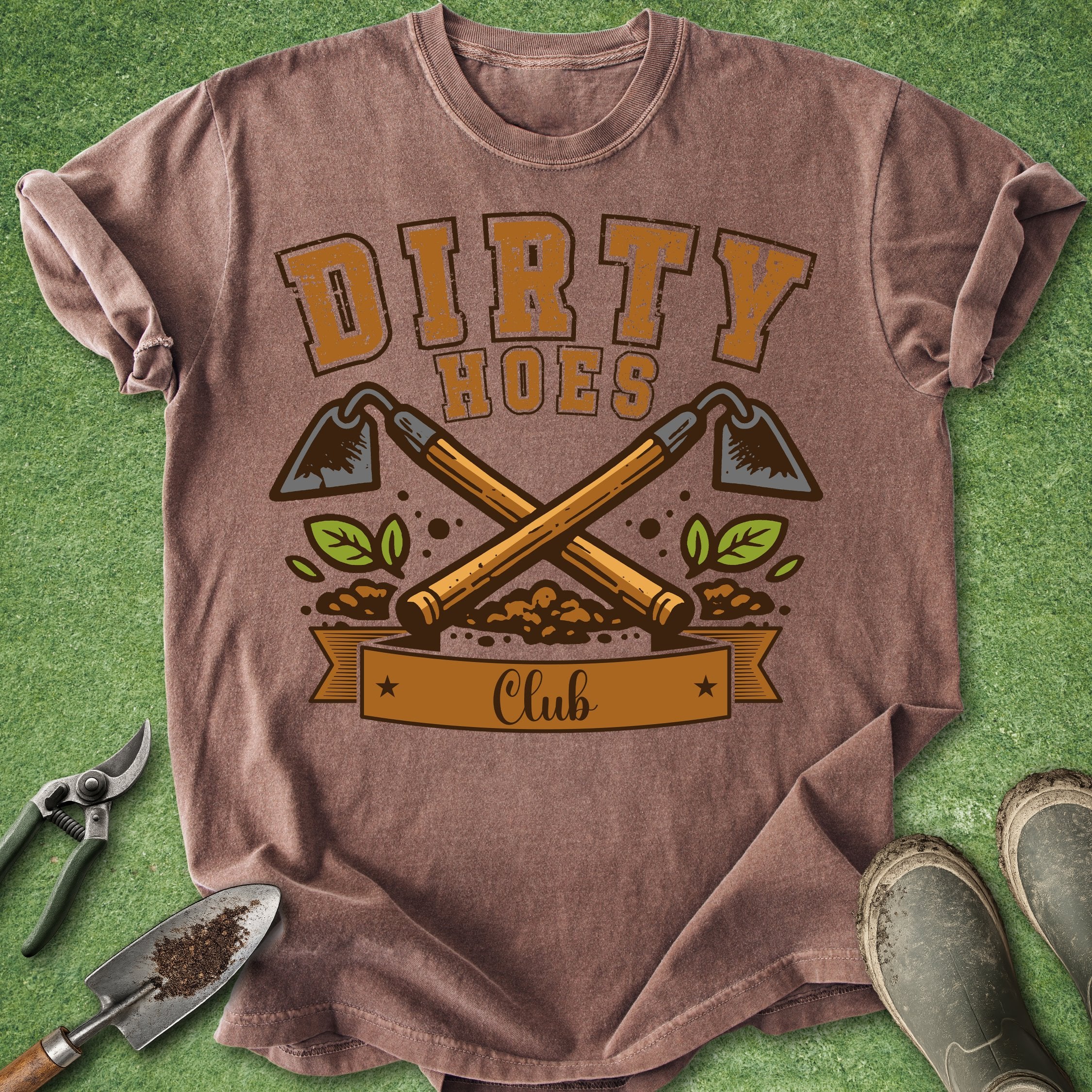 dirty hoes club gardening shirt funny gardener t-shirt with crossed garden hoes graphic