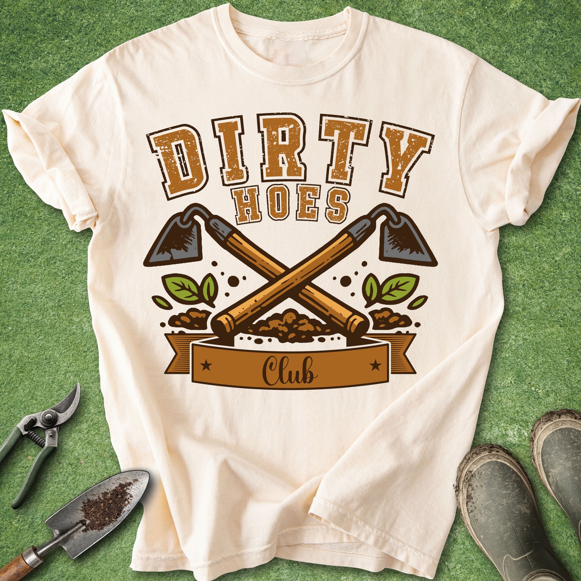 dirty hoes club gardening shirt funny gardener t-shirt with crossed garden hoes graphic